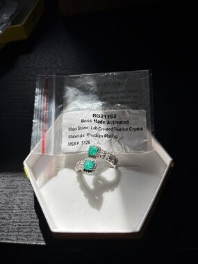 Boss Mode Activated Teal Crystal Ring - Rhodium Plating